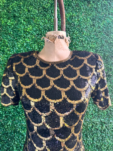 Vintage golden black scallop sequins mini dress