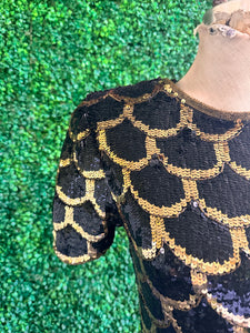 Vintage golden black scallop sequins mini dress