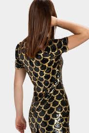 Vintage golden black scallop sequins mini dress