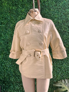 INC International Concepts Faux Patent Vegan Leather Jacket Cream Large trench coat