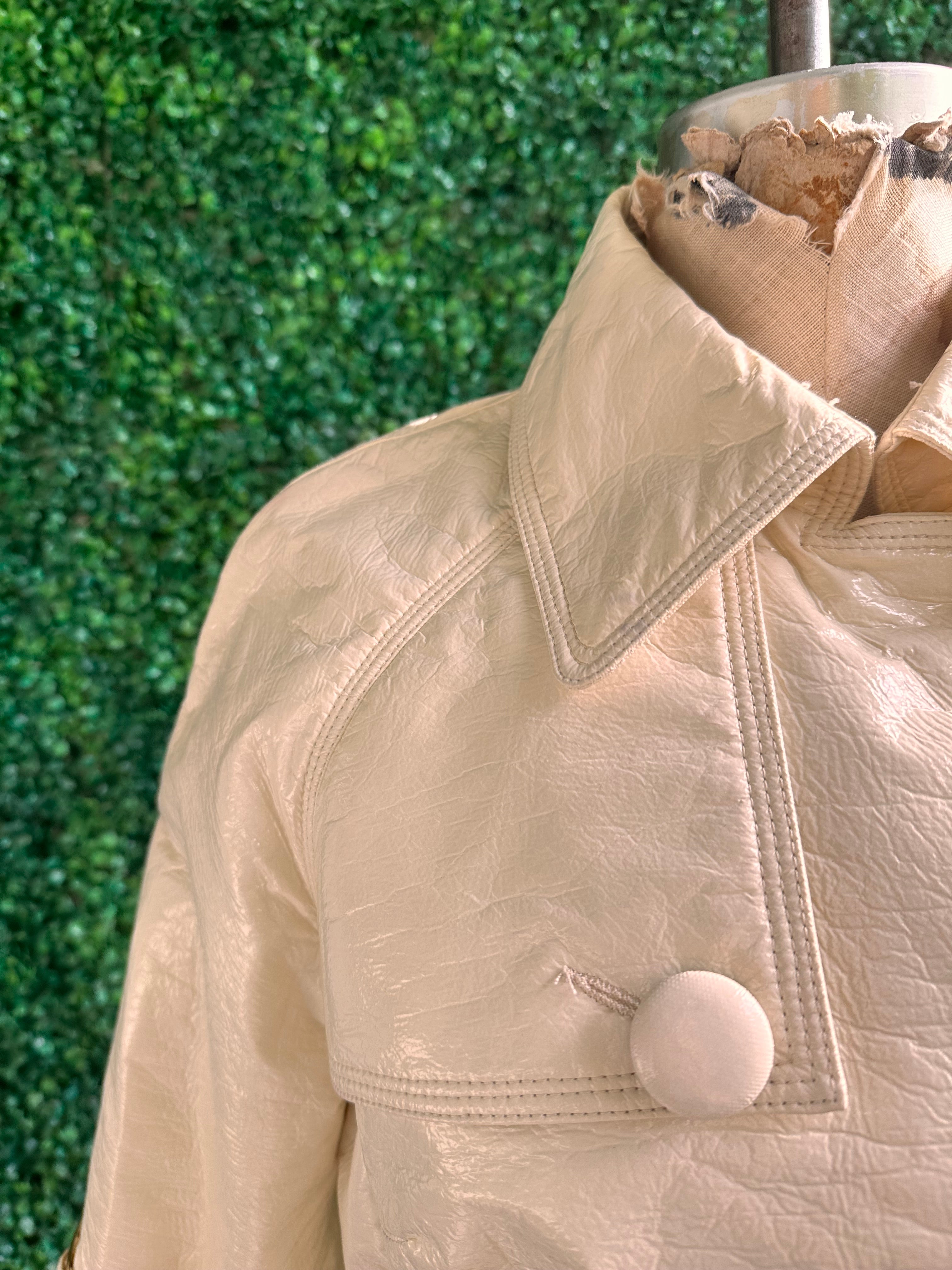 INC International Concepts Faux Patent Vegan Leather Jacket Cream Large trench coat