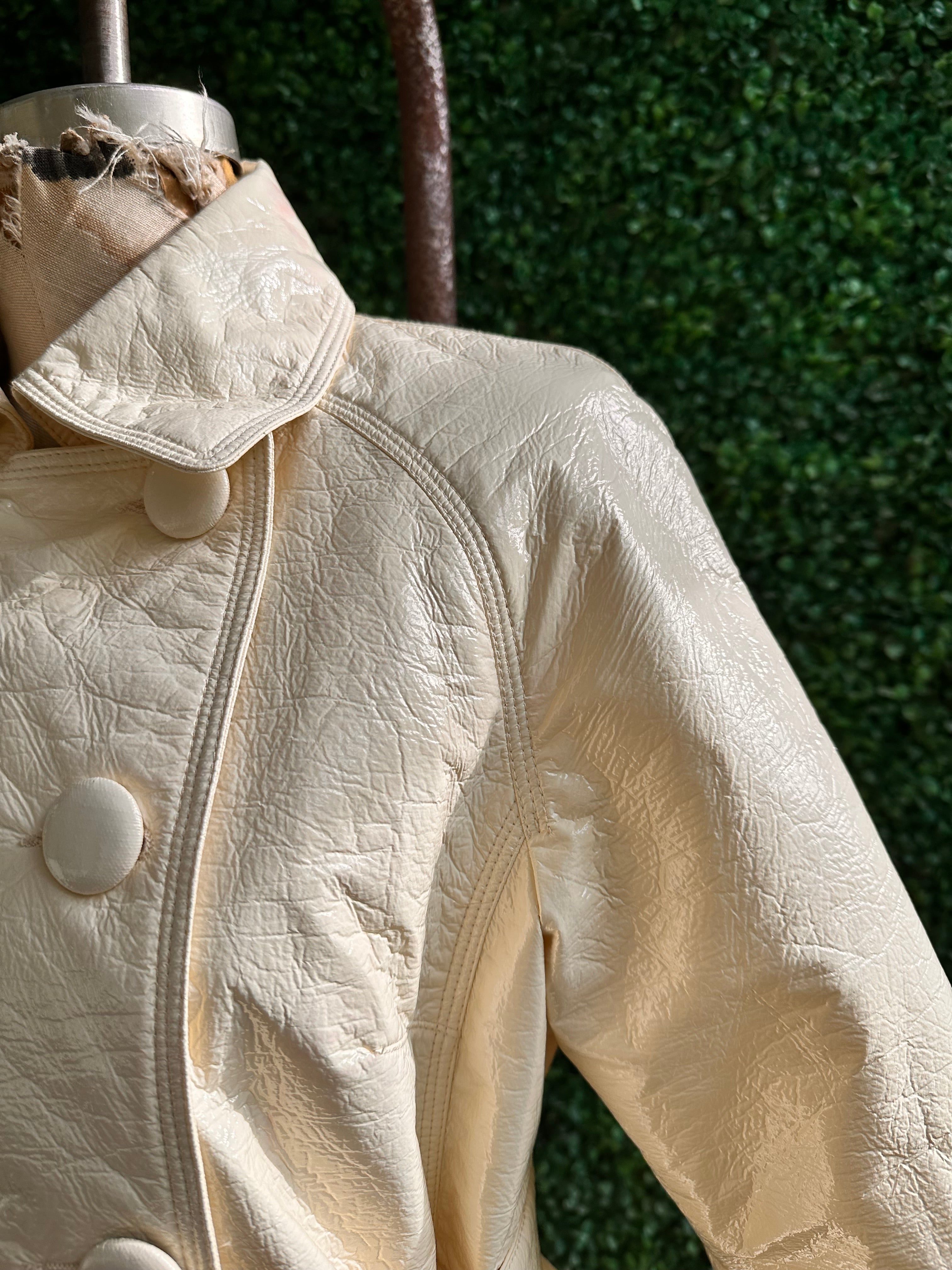 INC International Concepts Faux Patent Vegan Leather Jacket Cream Large trench coat