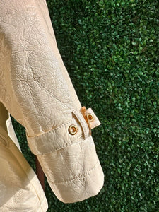 INC International Concepts Faux Patent Vegan Leather Jacket Cream Large trench coat