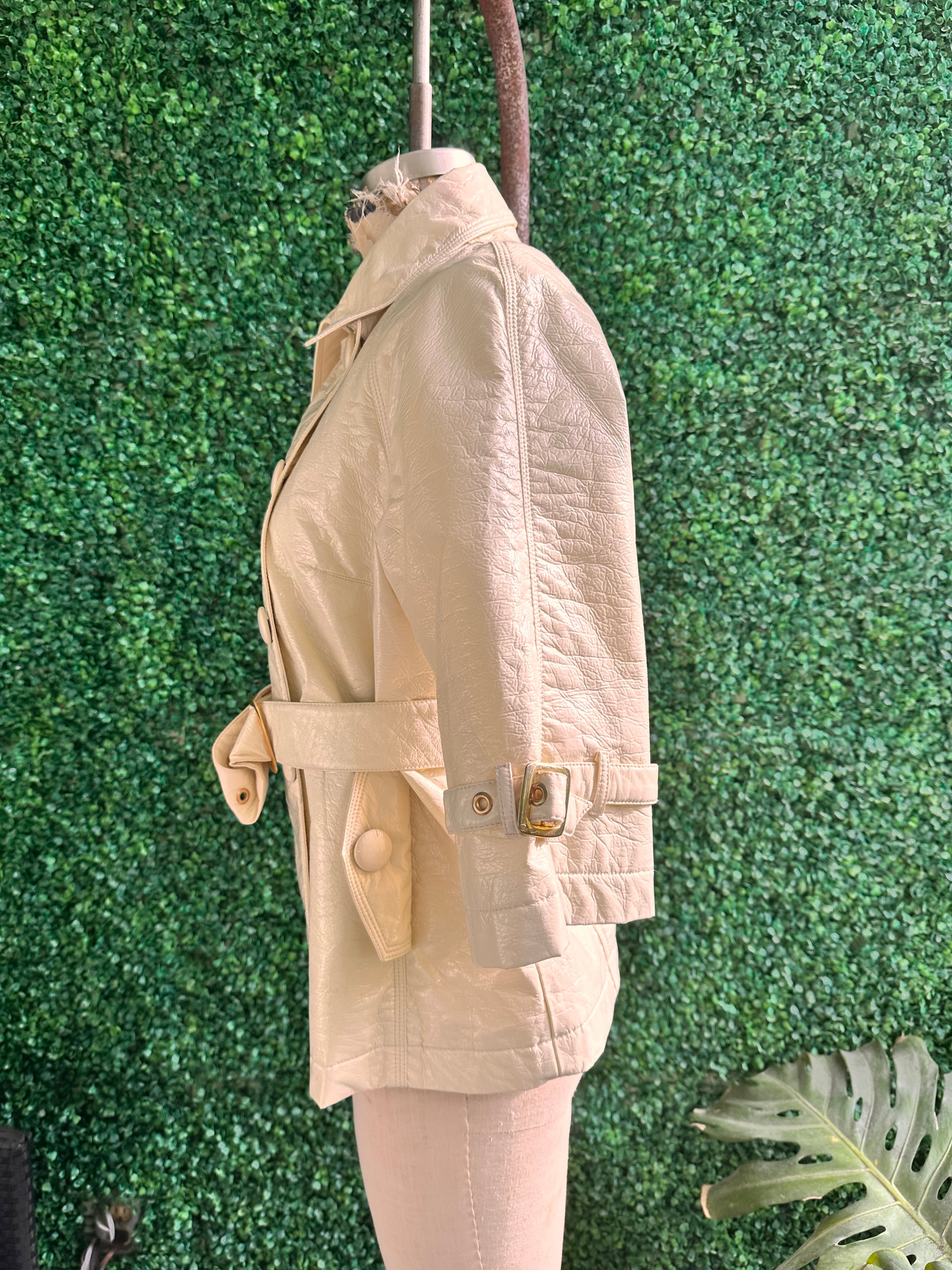 INC International Concepts Faux Patent Vegan Leather Jacket Cream Large trench coat