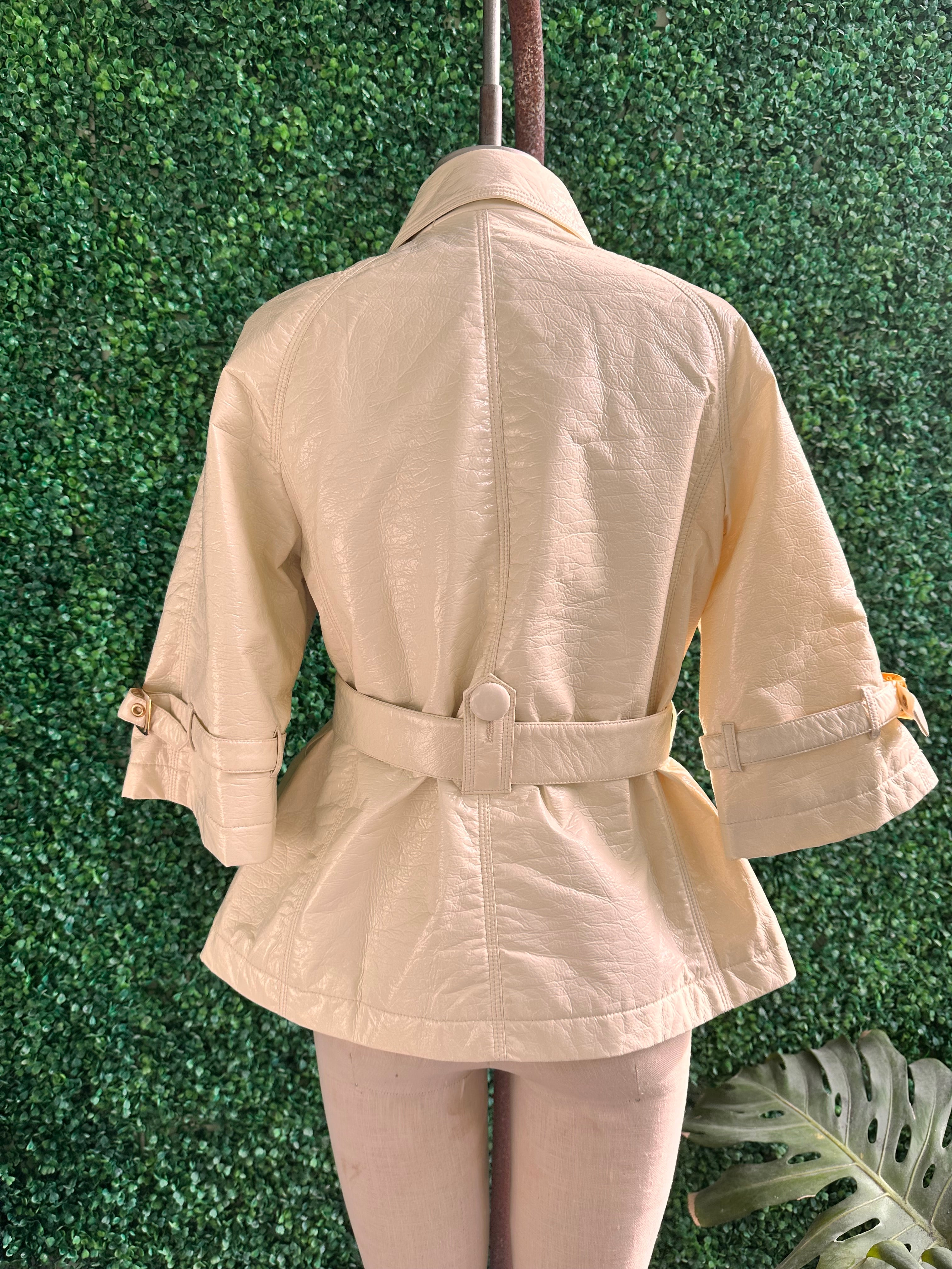 INC International Concepts Faux Patent Vegan Leather Jacket Cream Large trench coat