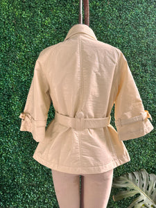 INC International Concepts Faux Patent Vegan Leather Jacket Cream Large trench coat