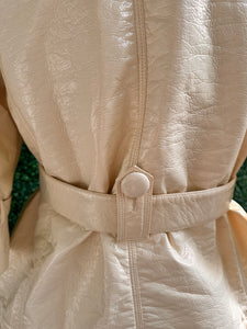 INC International Concepts Faux Patent Vegan Leather Jacket Cream Large trench coat