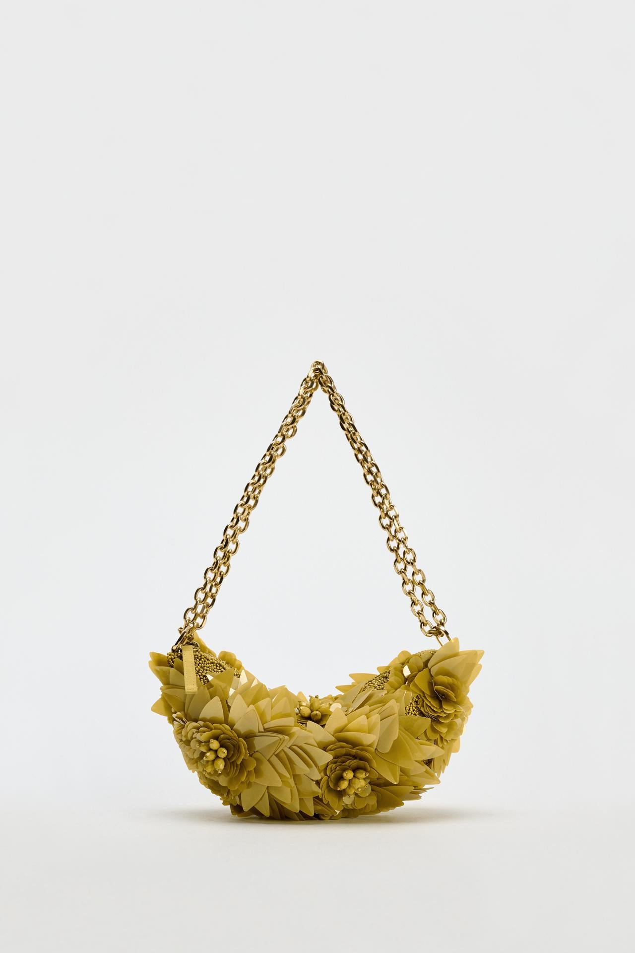 ZARA NWT SS24 BEADED SHOULDER BAG GREEN FLOWERS 6247/410