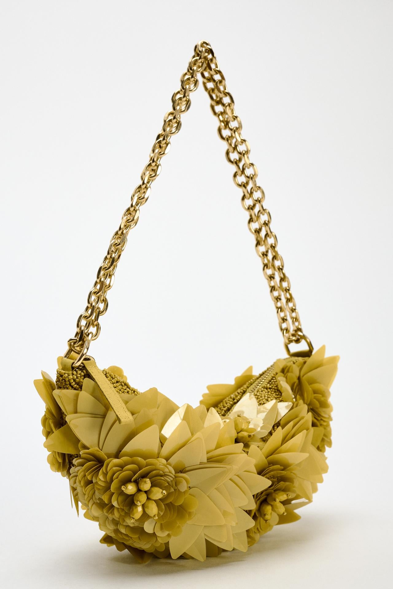 ZARA NWT SS24 BEADED SHOULDER BAG GREEN FLOWERS 6247/410