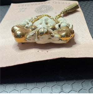 NWT FIRED FANTASIES fire stoneware artist made pin brooch cream and gold Rare