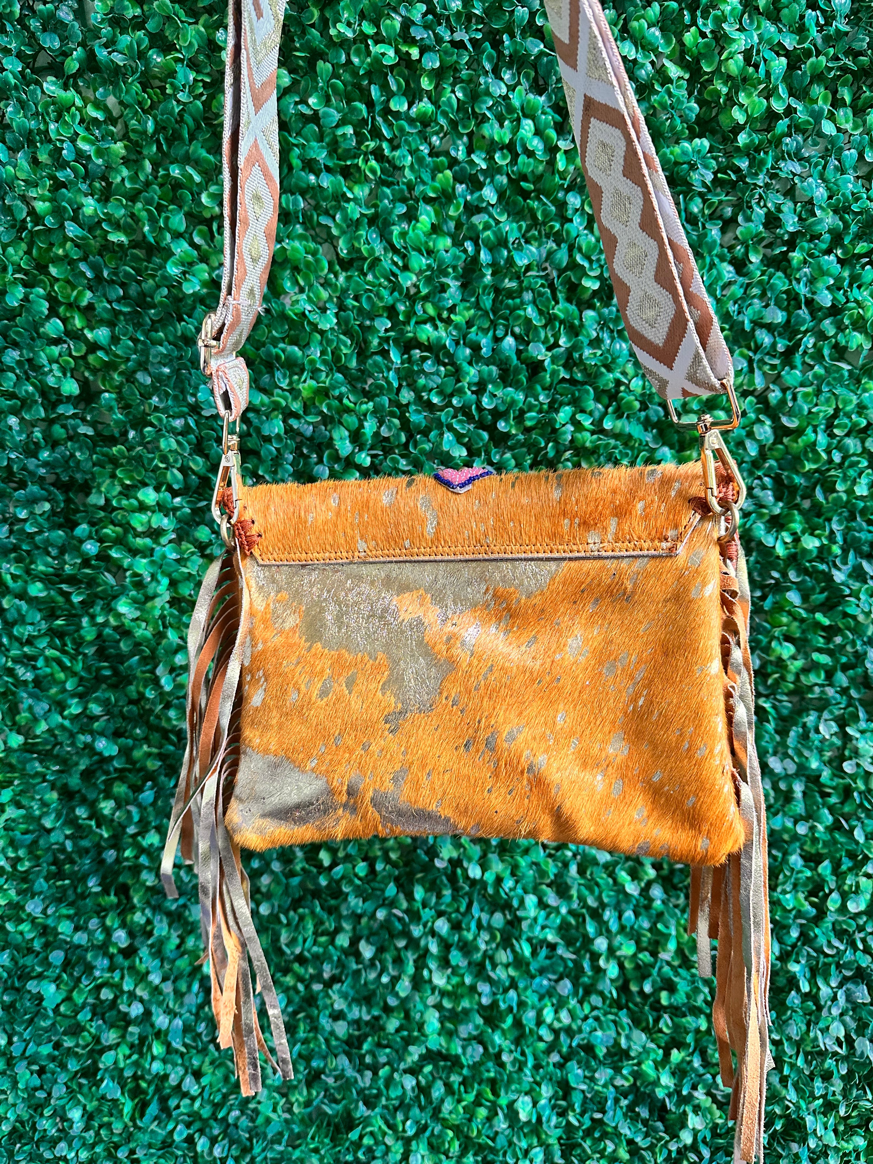 New boho Western Fur fringed tassels cow beaded bumbag CrossBody shoulder Clutch bag