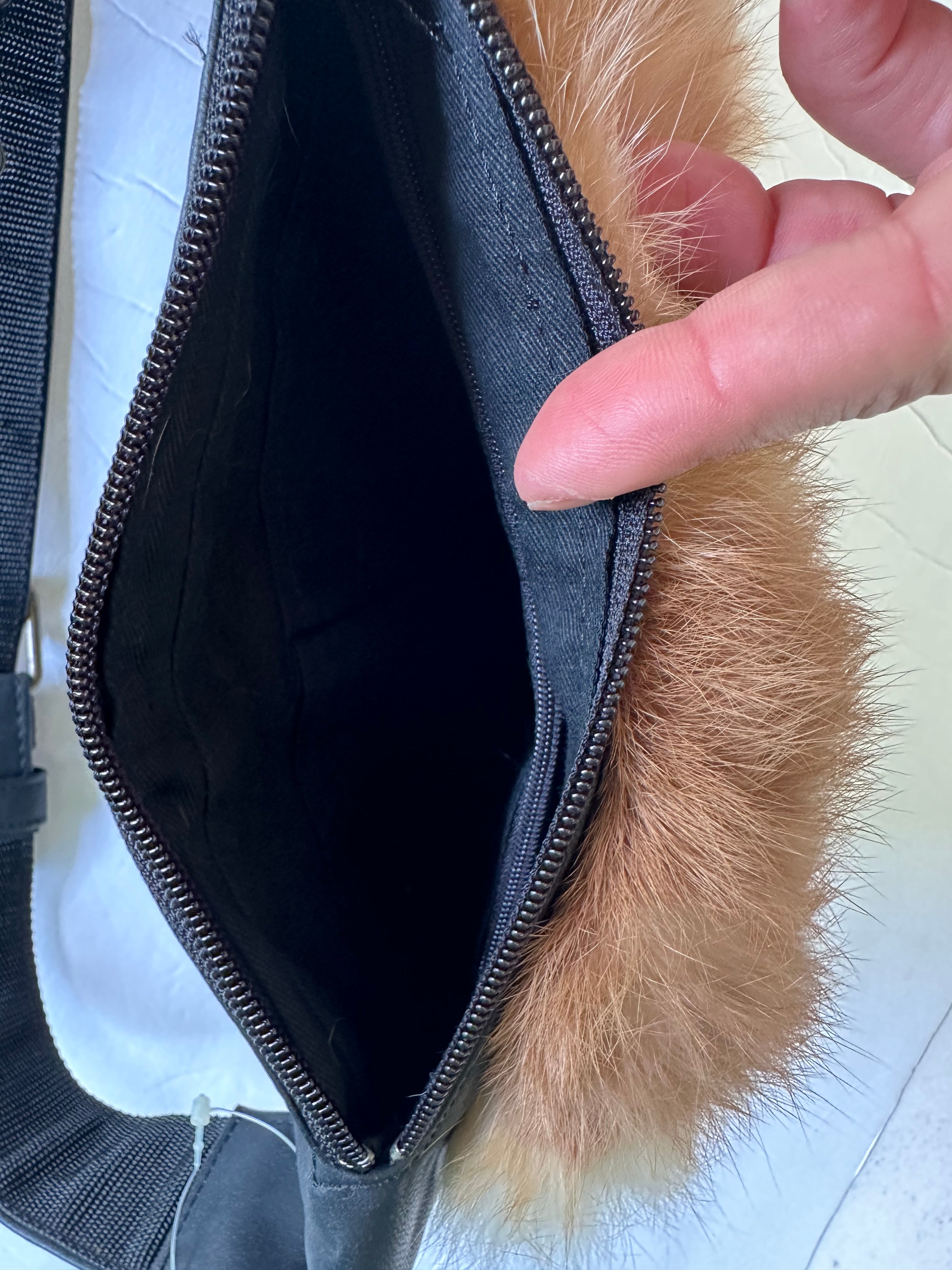 New Old Stock Fiore Leather and Fox Fur Foxy Fanny Pack Cross Body Bag