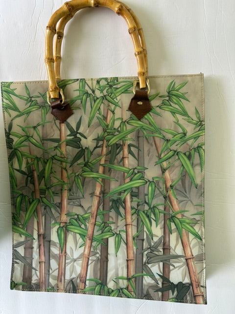 Galleria Enterprises Jungle Trees Leaves Tote Overnight Bag bamboo handles