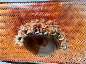 Vintage Mister Ernest Woven Straw Wicker Handbag – Philippines Artisan Design with Agate Stone, Feathers & Cabochons