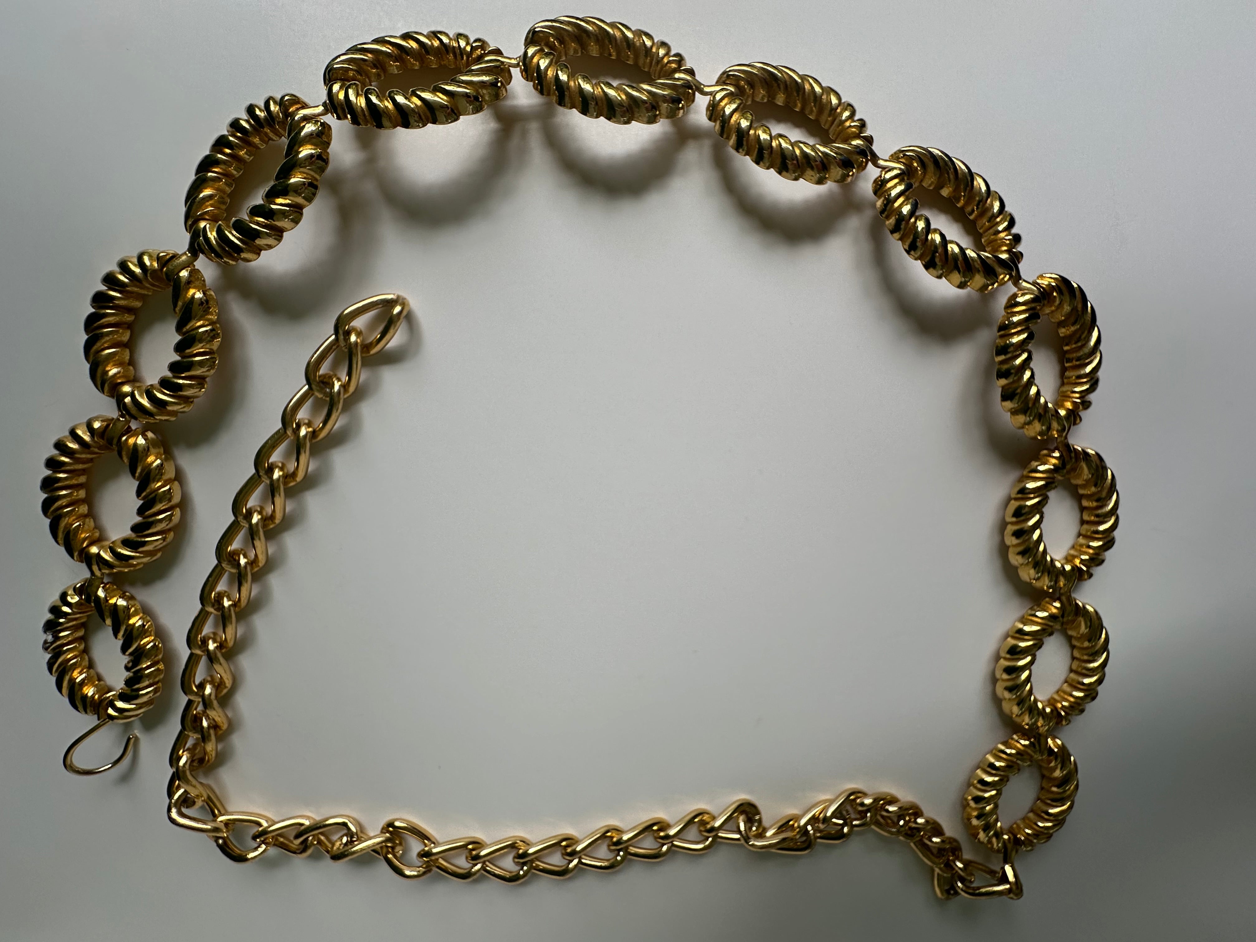 Vintage 1980s Gold Tone Large Ribbed Link Belt Chain