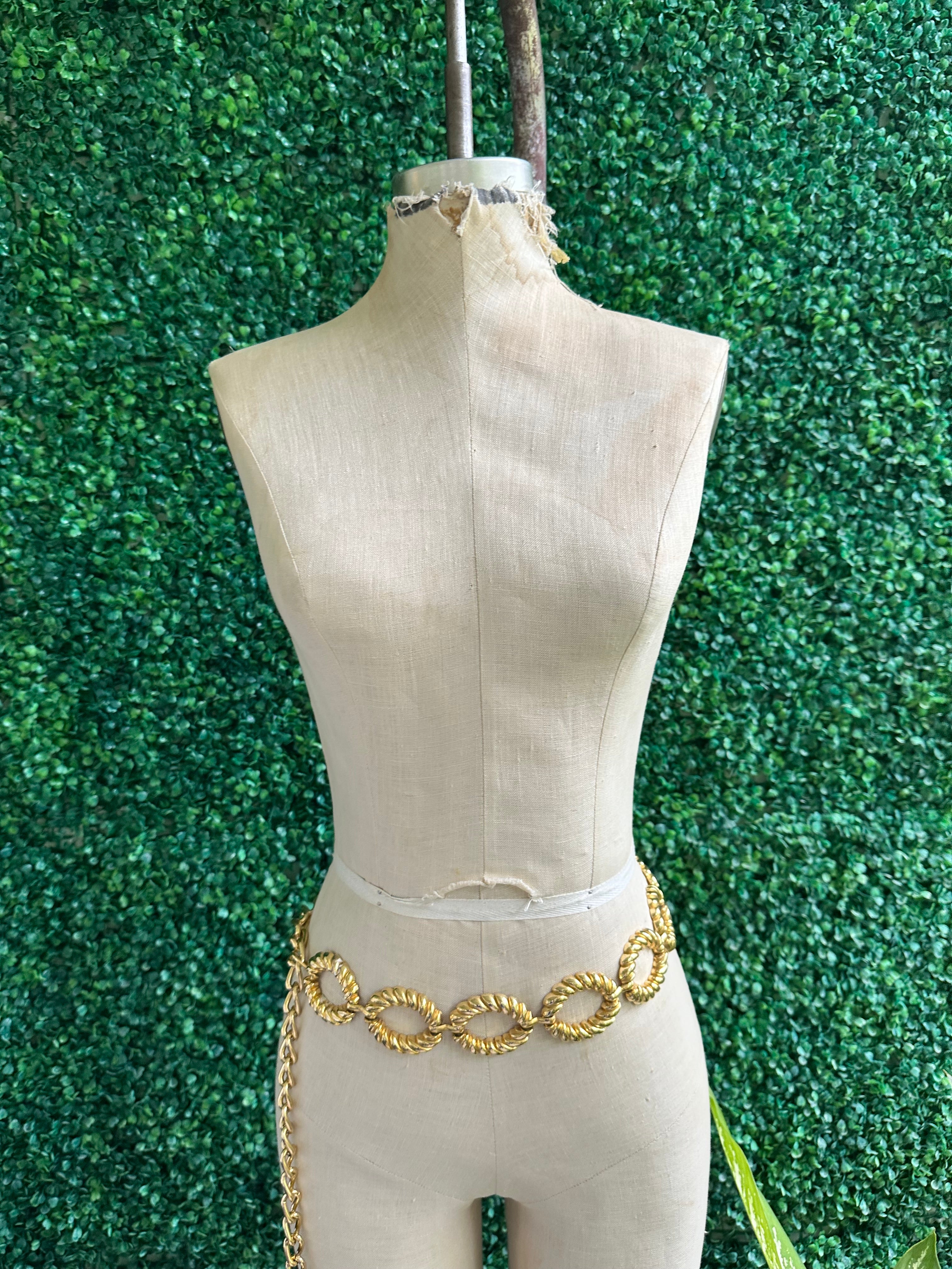 Vintage 1980s Gold Tone Large Ribbed Link Belt Chain