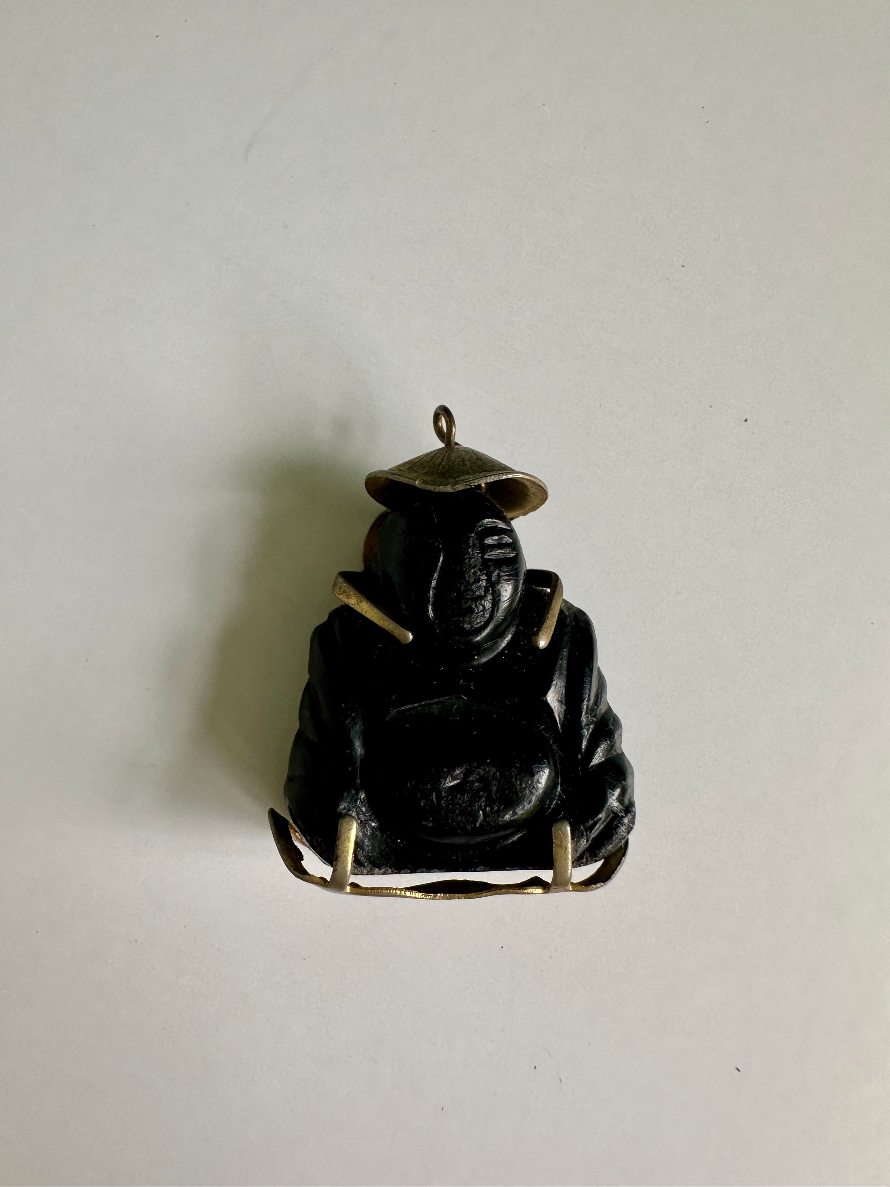 Black Lucite Buddha Pendant 1970s