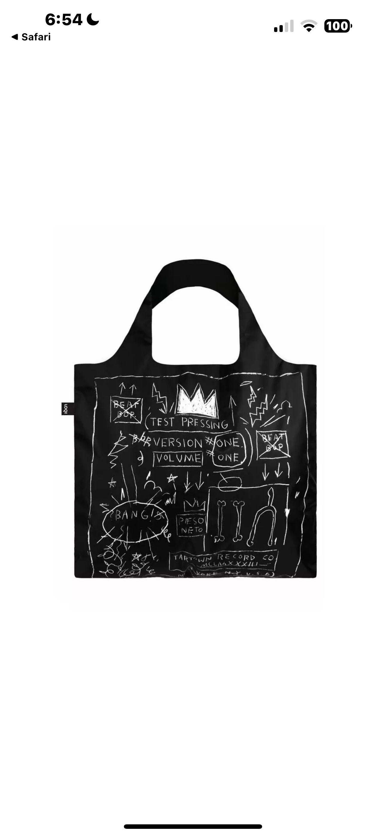 LOQI MUSEUM COLLECTION RECORD-SIZE TOTE BAG JEAN MICHEL BASQUIAT, CROWN brand new