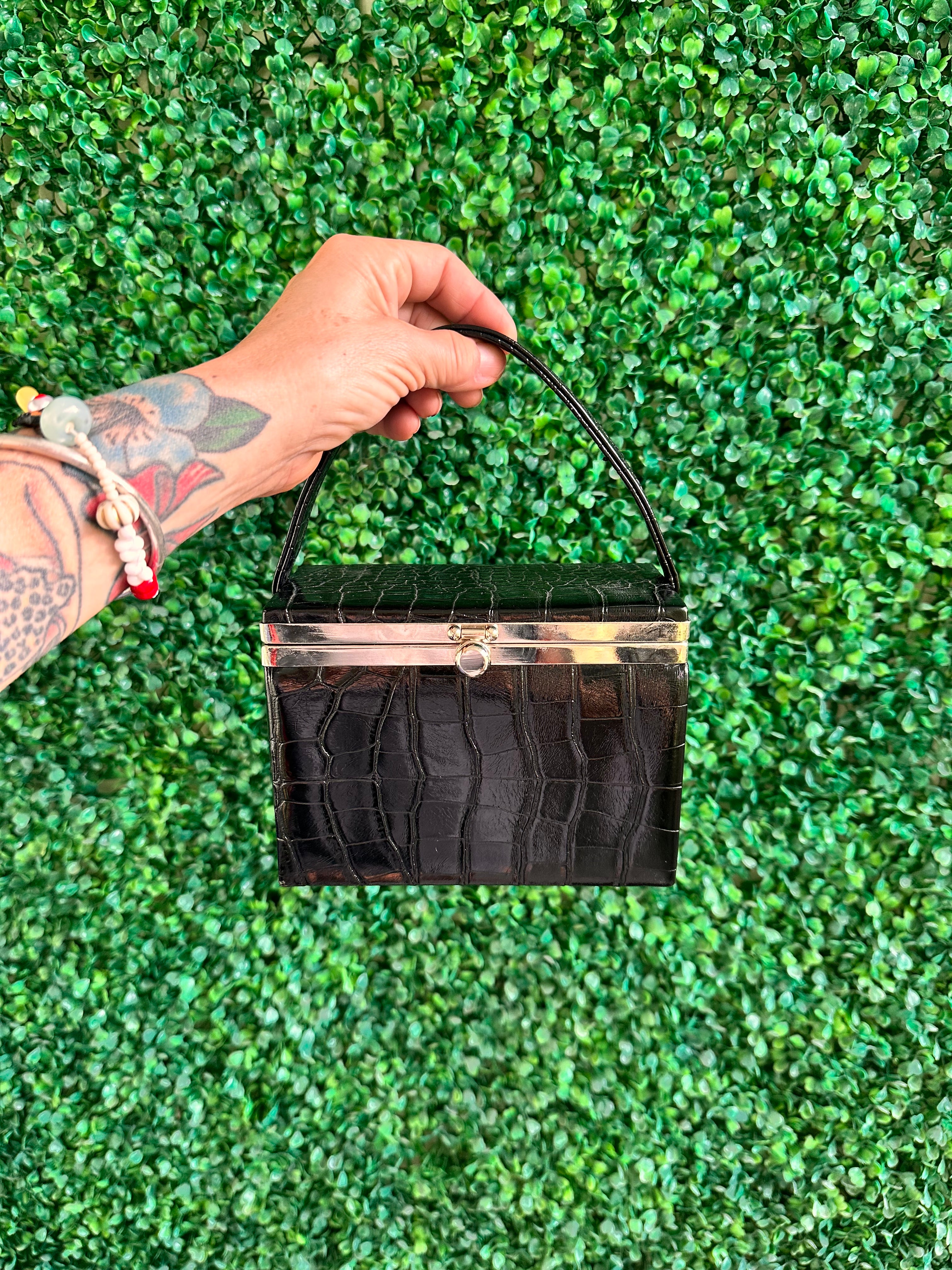 Vintage Mini Rectangular Black Leather Box Purse
