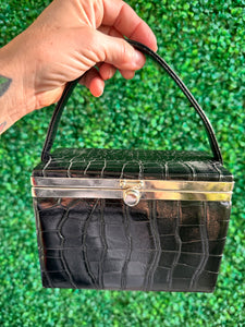 Vintage Mini Rectangular Black Leather Box Purse