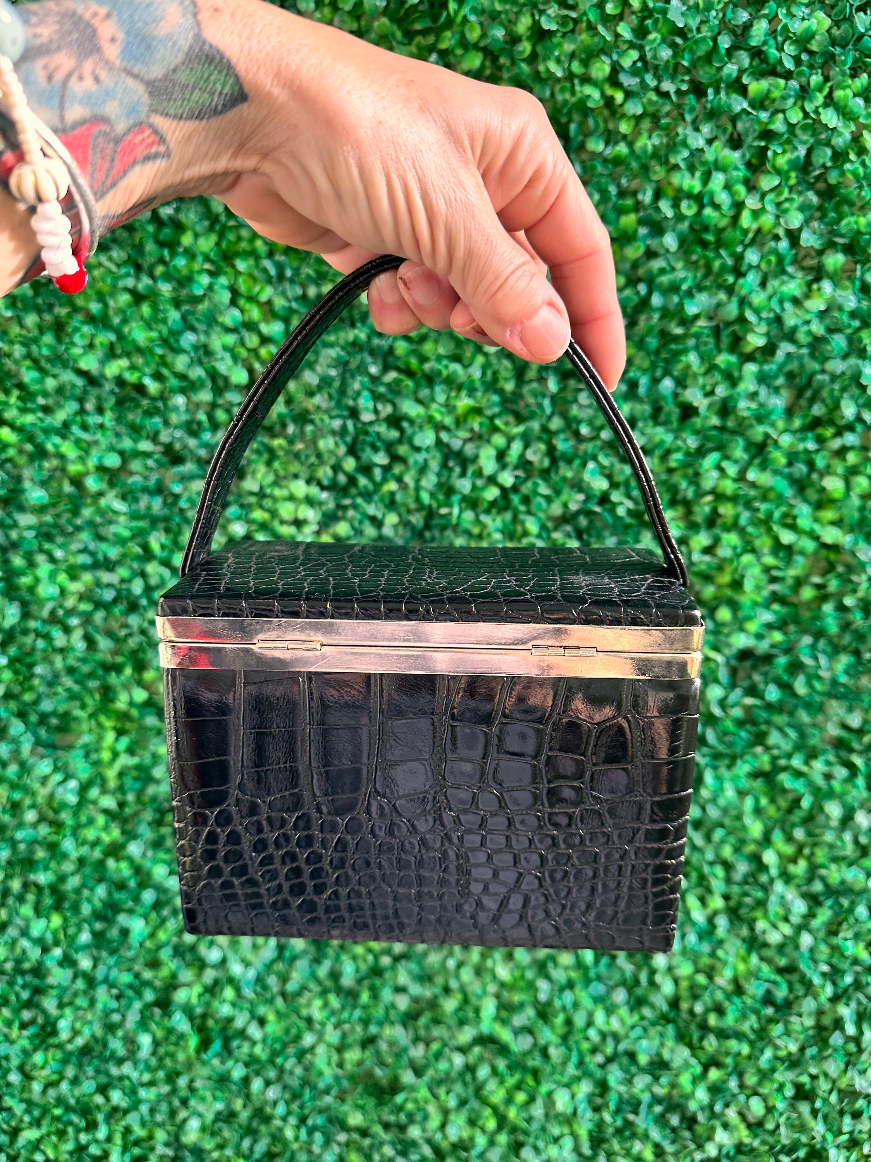 Vintage Mini Rectangular Black Leather Box Purse