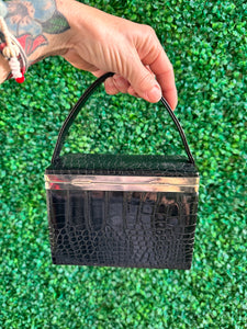Vintage Mini Rectangular Black Leather Box Purse