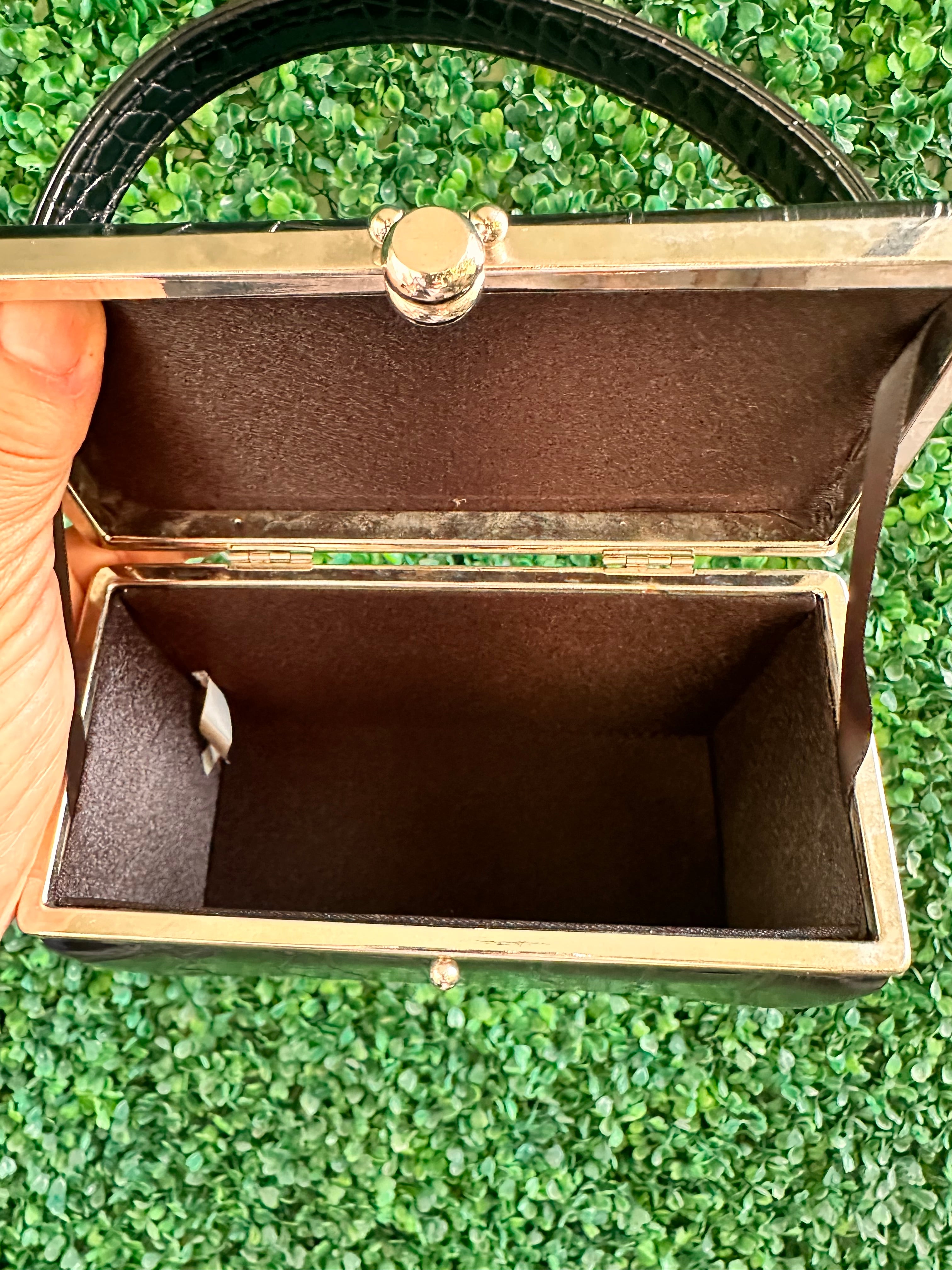 Vintage Mini Rectangular Black Leather Box Purse