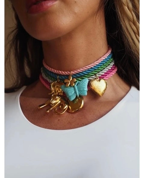 Gold Leopard Pendant in a Rope necklace chocker