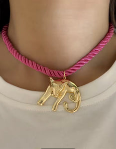 Gold Leopard Pendant in a Rope necklace chocker
