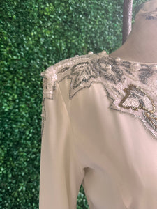Vintage Cream Beaded Sequin & Pearl Long Sleeve Dress