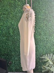 Vintage Cream Beaded Sequin & Pearl Long Sleeve Dress