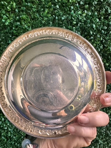 2 Vtg Sheridan Silverplate Round Ornate Pattern on Rim 6.5” Bon Bon Bowls