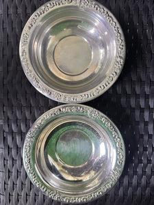 2 Vtg Sheridan Silverplate Round Ornate Pattern on Rim 6.5” Bon Bon Bowls