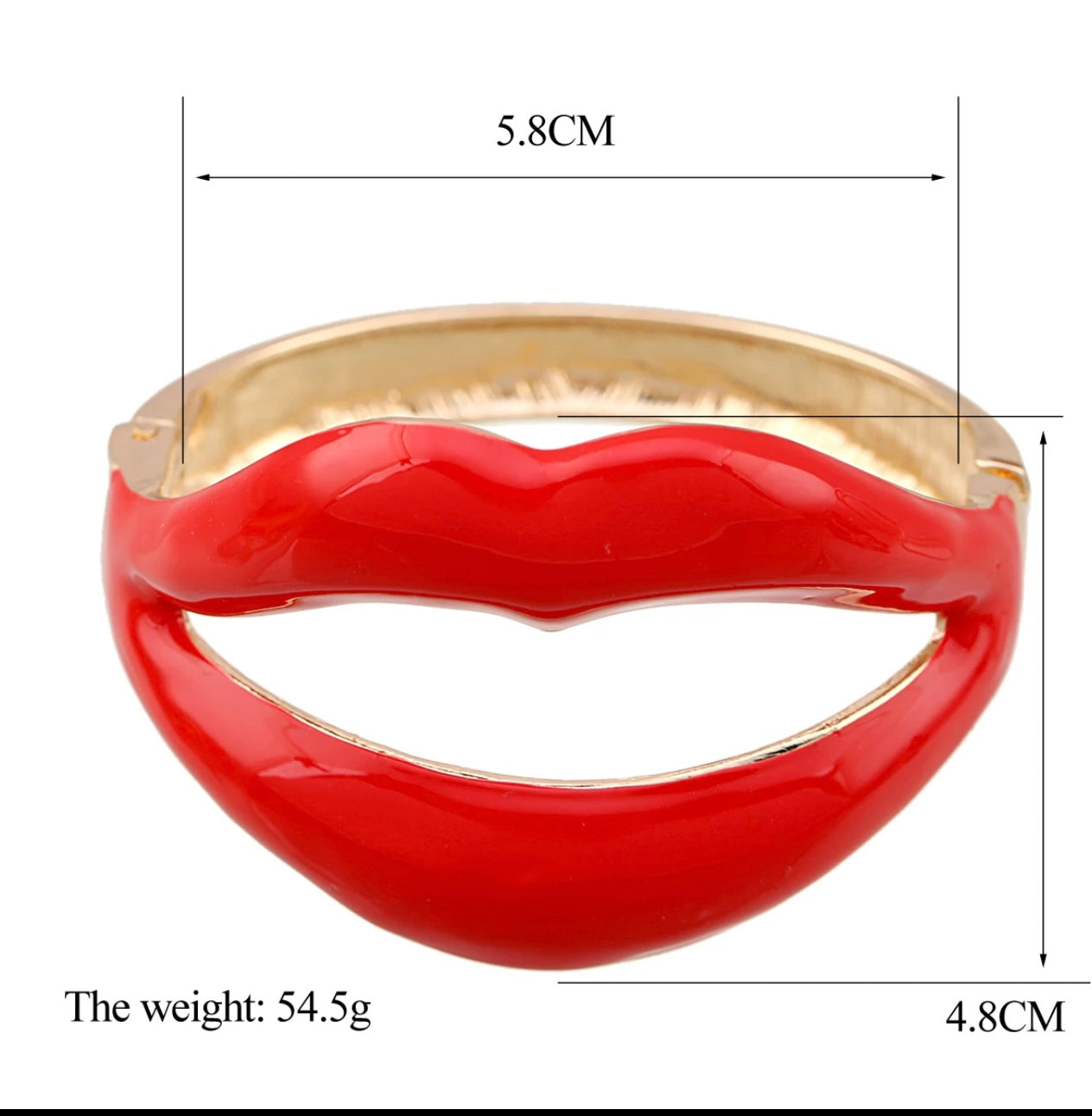 Sexy Big Red Lips Mouth Bangle Cuff Bracelet for Women Enamel Statement Bangle