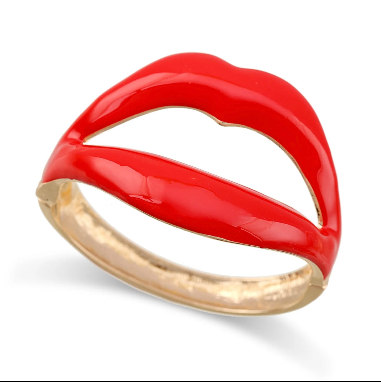 Sexy Big Red Lips Mouth Bangle Cuff Bracelet for Women Enamel Statement Bangle