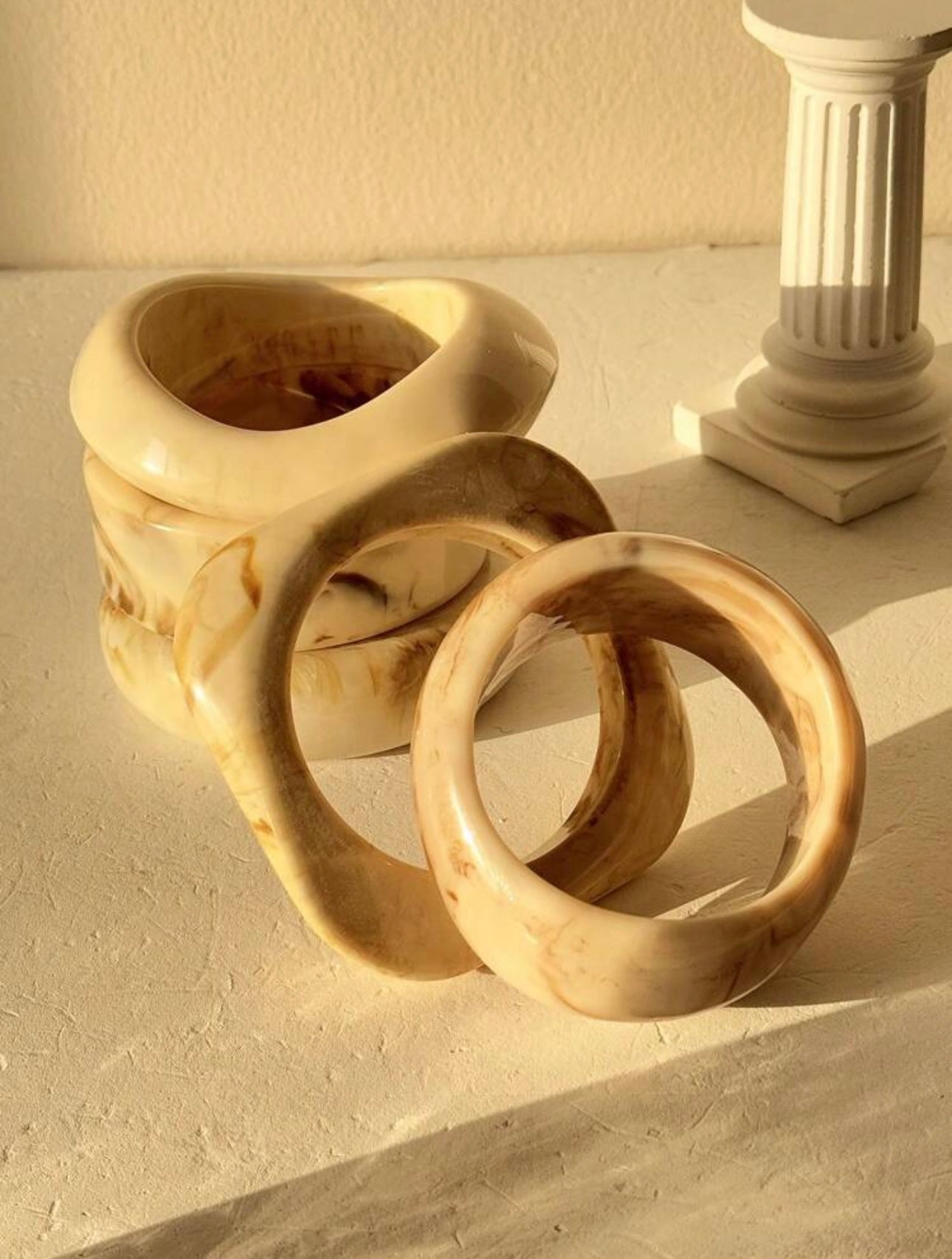 New Deadstock Vintage Chunky Thick Resin Acrylic Smudging Bangles Geometric Irregular Bracelets set of 5