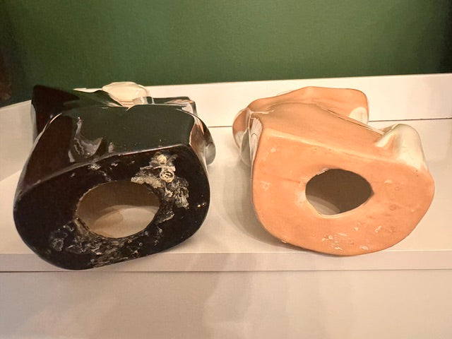 Vintage 80s Lindsey B Balkweill Style Man & Woman Pink and Black Ceramic Statues New Wave Postmodern Art Object Retro