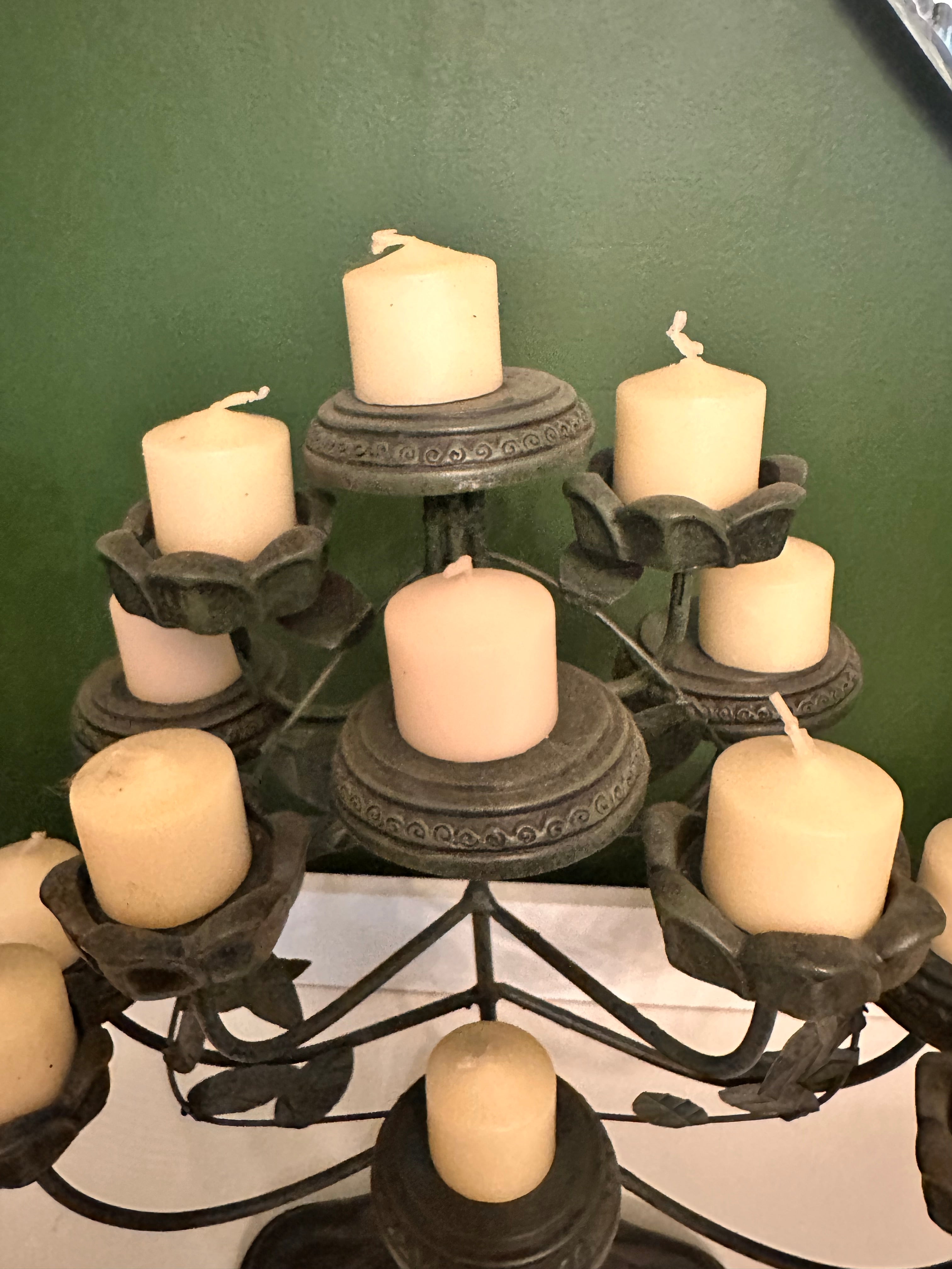 Vintage Metal Green Candelabra 13 Candle Holder Mantel Fireplace Centerpiece