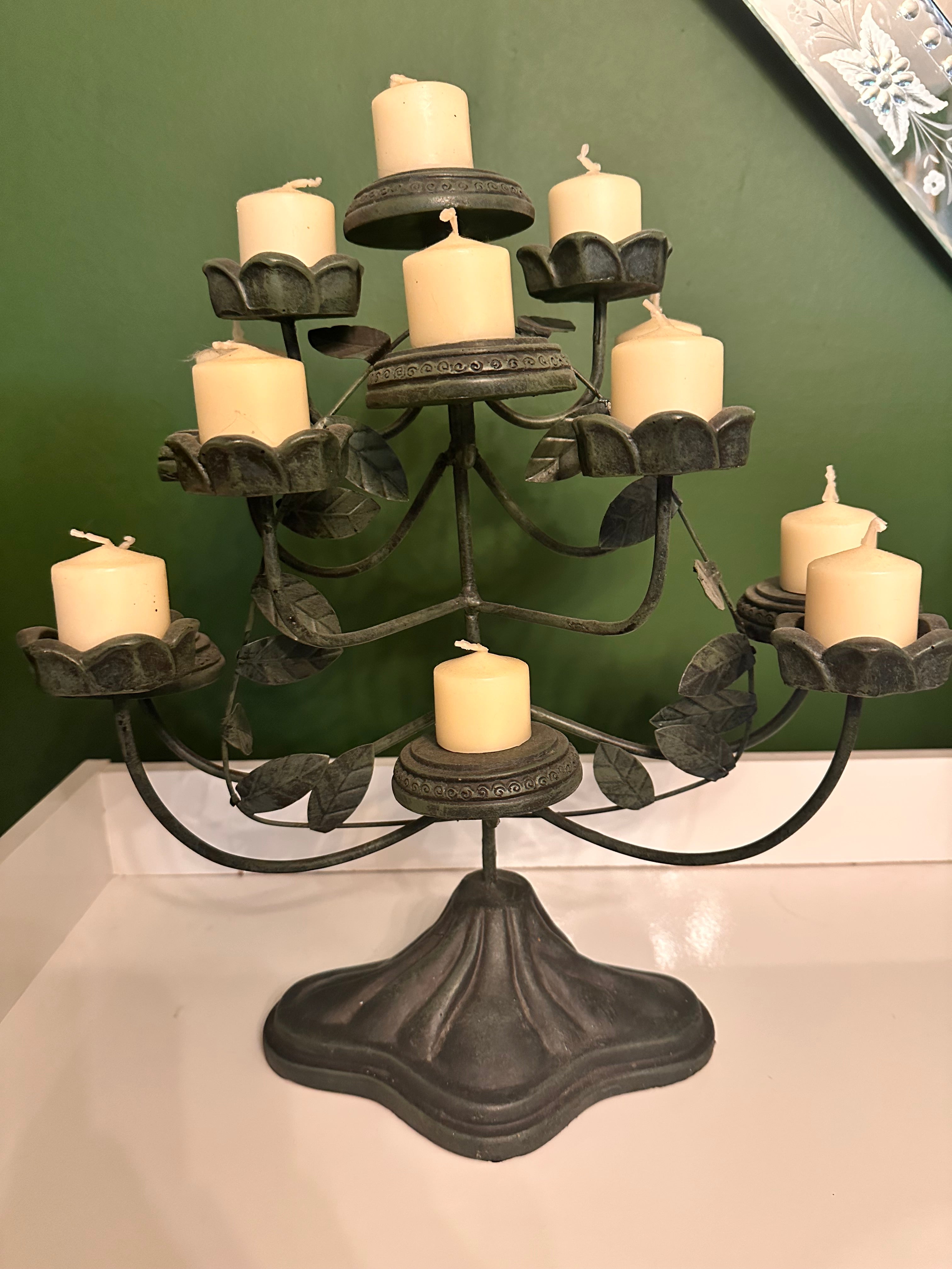 Vintage Metal Green Candelabra 13 Candle Holder Mantel Fireplace Centerpiece