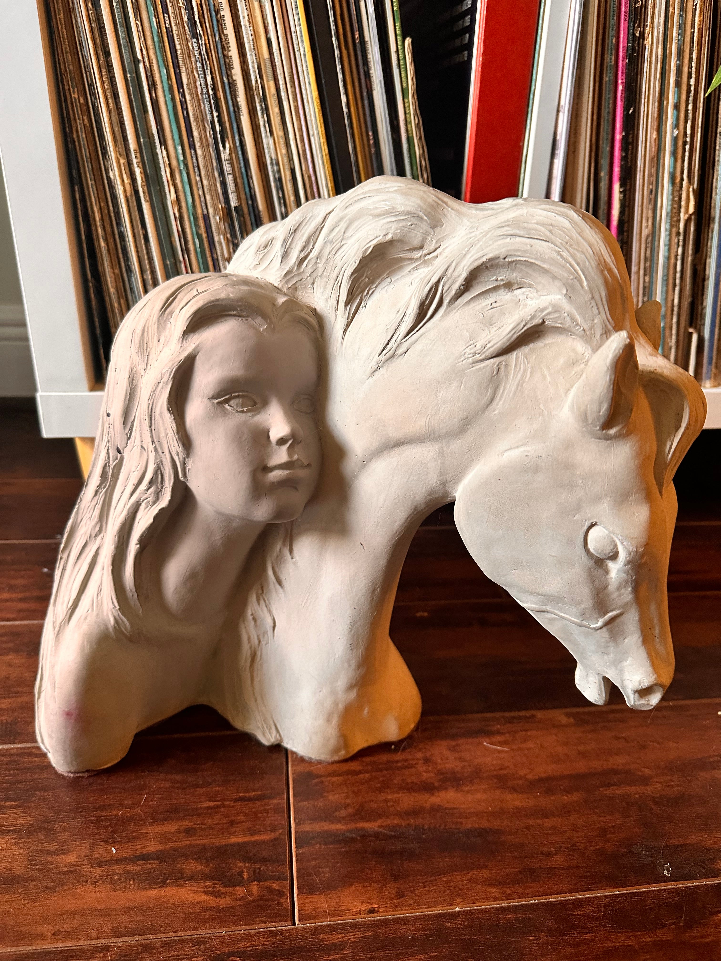 AUSTIN FISHER HORSE AND GIRL AUSTIN FISHER SCULPTURE SIGNED 1986 (LARGE)