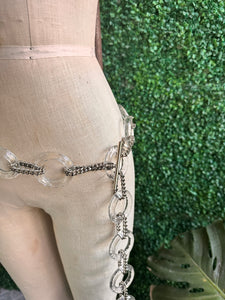 Vintage Round Circle Lucite & Silver Tone Metal Chain Belt Heavy