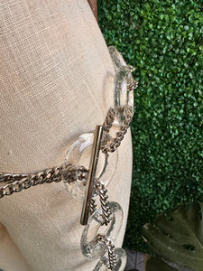 Vintage Round Circle Lucite & Silver Tone Metal Chain Belt Heavy