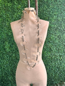 Vintage Round Circle Lucite & Silver Tone Metal Chain Belt Heavy