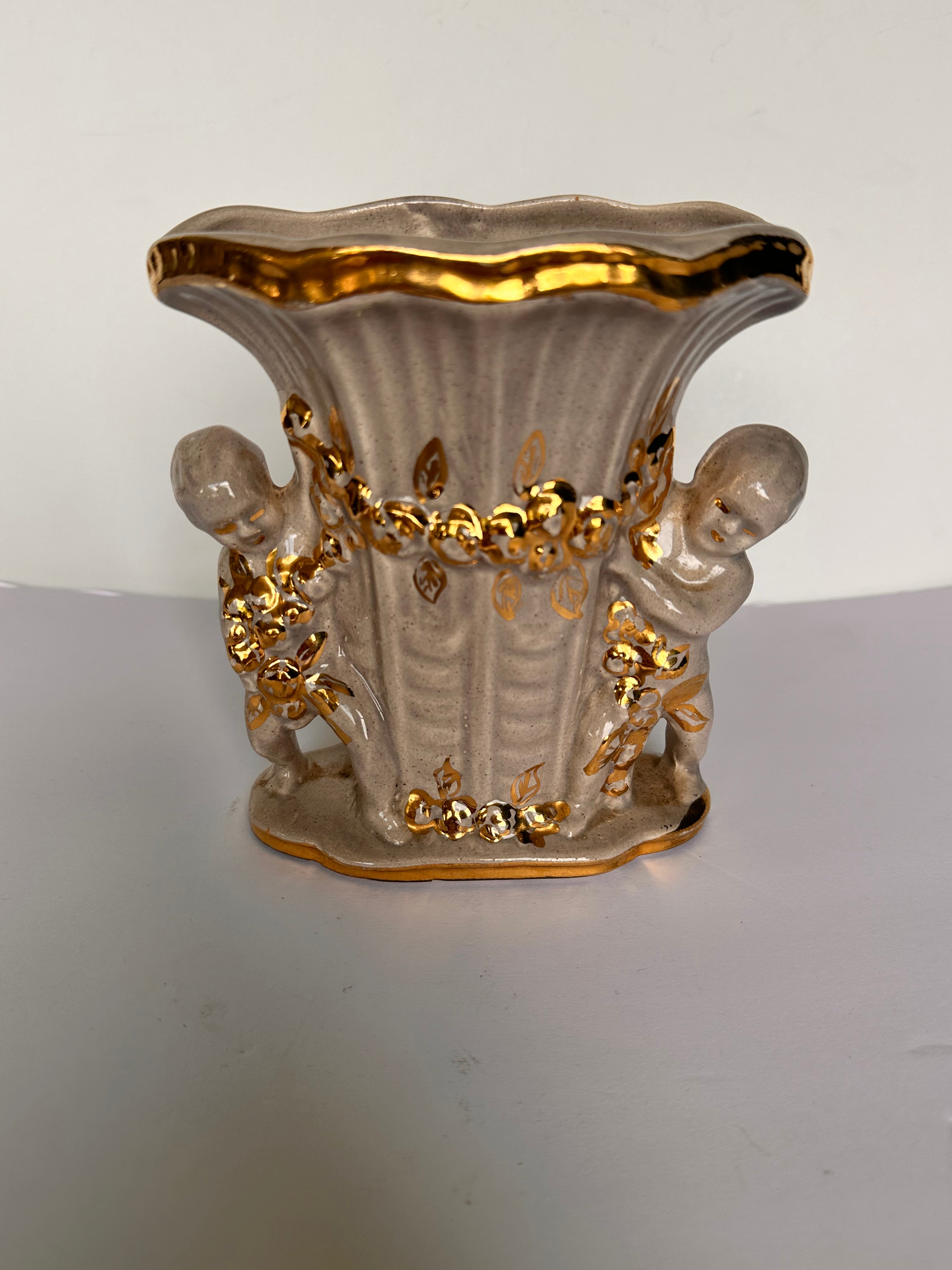Japan Ceramic VASE Cherubs Gold Garland Angels ART POTTERY