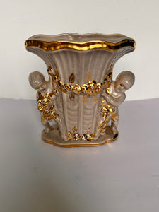 Japan Ceramic VASE Cherubs Gold Garland Angels ART POTTERY