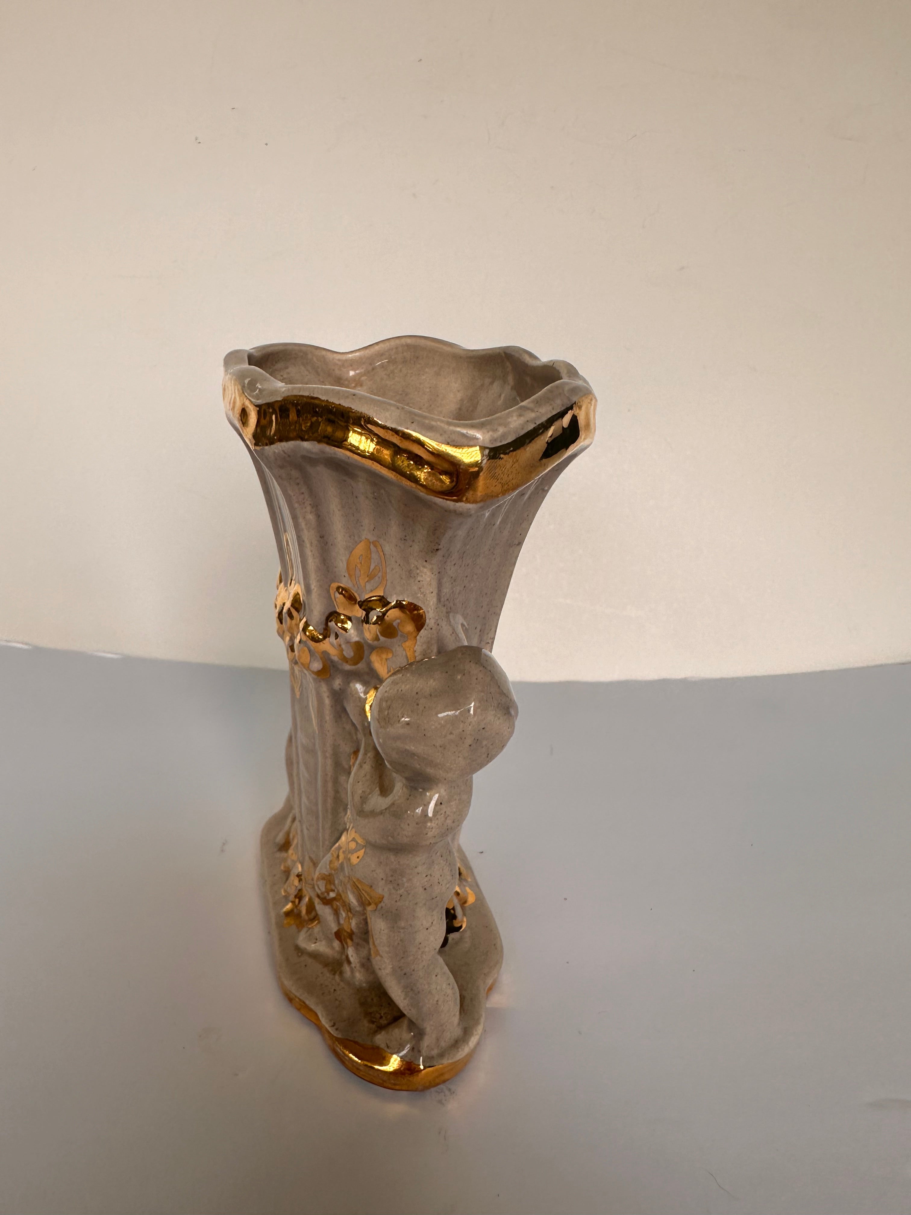 Japan Ceramic VASE Cherubs Gold Garland Angels ART POTTERY