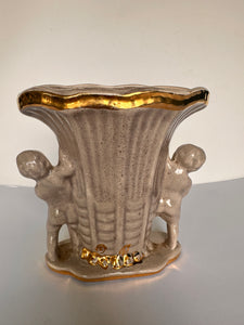 Japan Ceramic VASE Cherubs Gold Garland Angels ART POTTERY