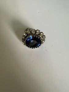 Blue and White cubic zirconia Large Vintage ring inspired by Princess Diana statement piece