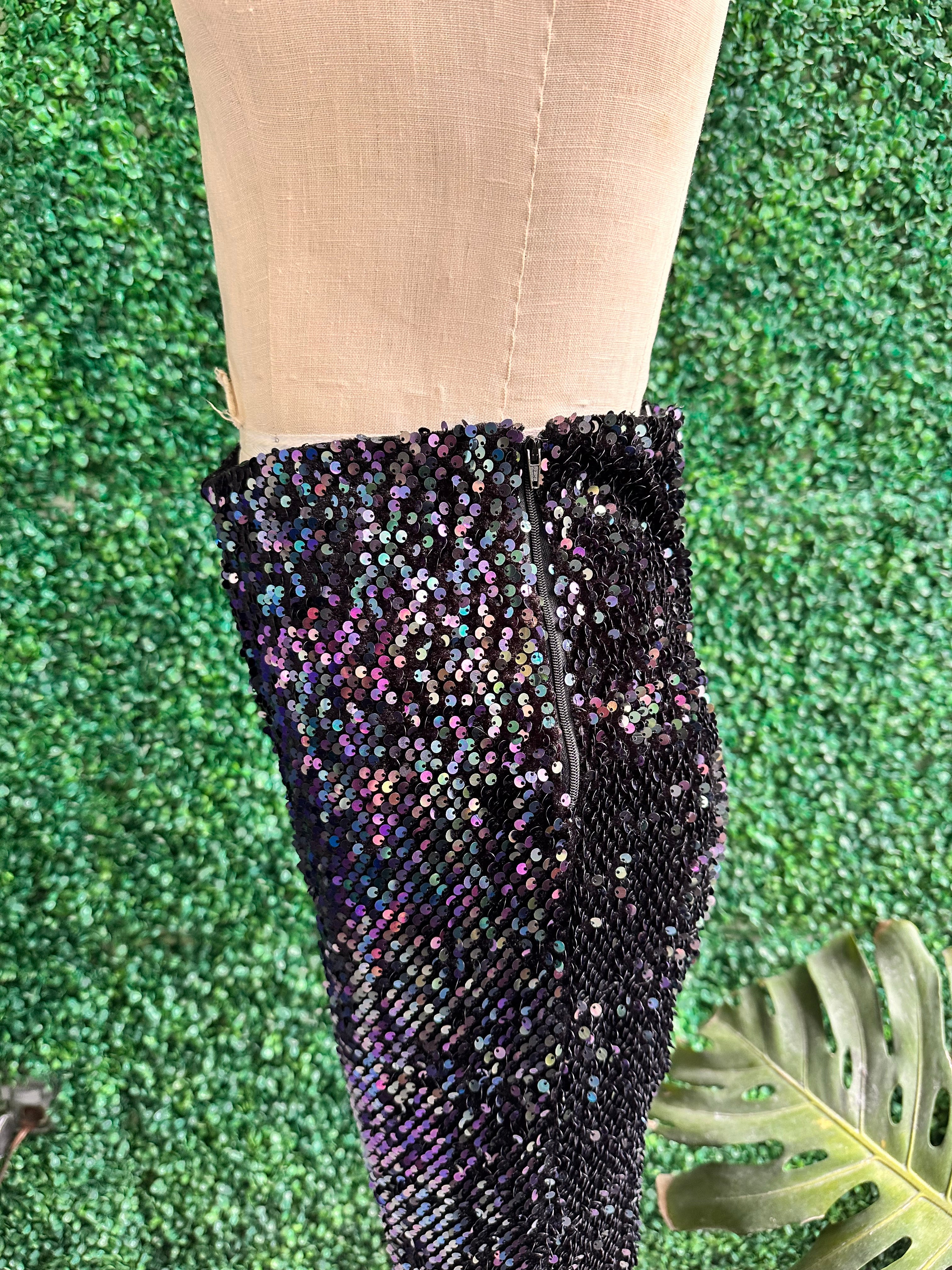 High Waist Sequin Wide Leg Palazzo Pants in Iridescent Purple Black Color