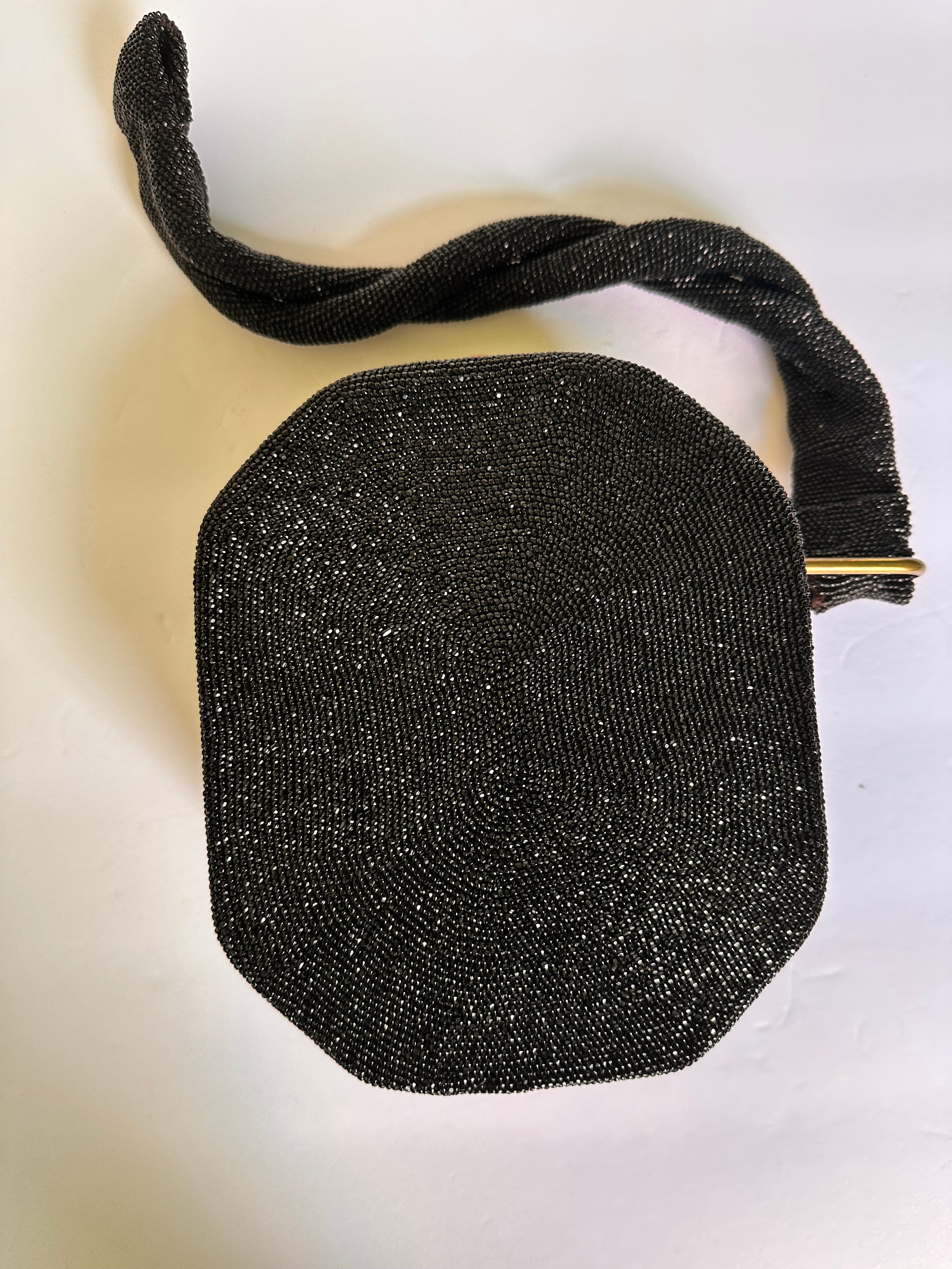 M. E. Product Black Glass Beaded Art Deco Hard Case Heavy Evening Handle